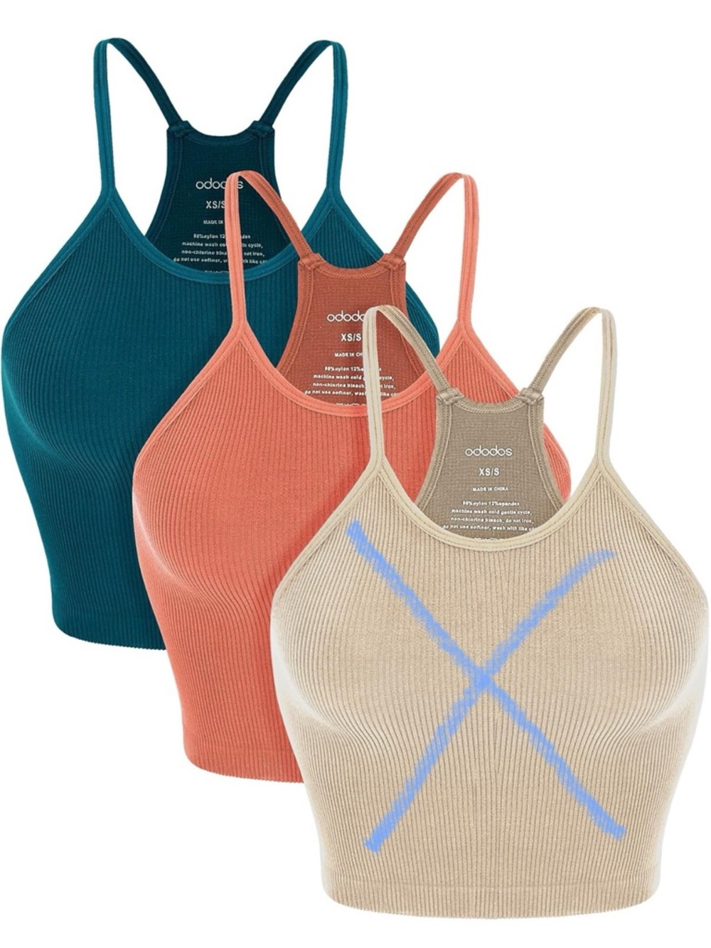 Women’s Ribbed racerback Halter Crop Tank - 2-Pack (Teal, Coral) Size M/L ododos